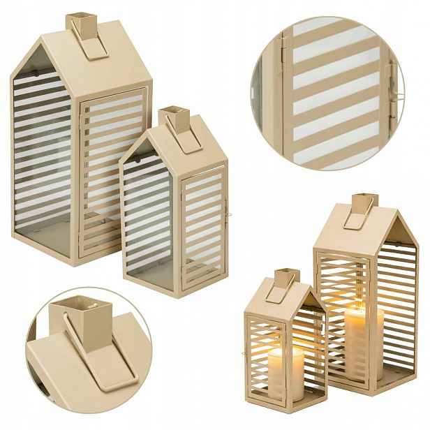 Dekorativní Lampa béžová Set 2 ks Lampionů na terasu do Obývacího Pokoje