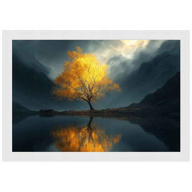 Plakát Rámeček Dřevo Zlaté Horské Dřevo Jezero Mlha Odraz 60x40