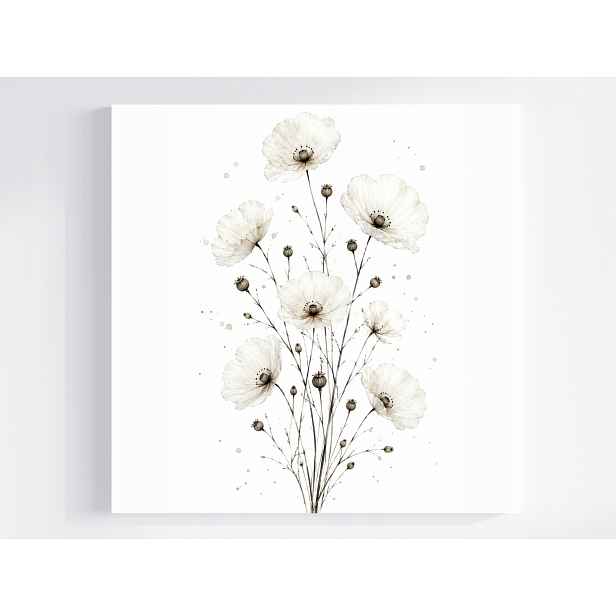 Obraz Na Plátně Canvas Akvarel Zahrada Květiny Bílé Máky Scandi Boho 50x50