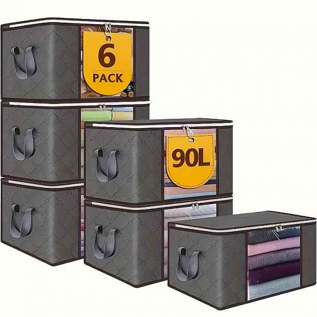 TEMU 6 kusů extra velkých úložných pytlů o objemu 23,78 galonů se zipem a víkem – skládací odolný organizér na oblečení pro ložní prádlo, deky,