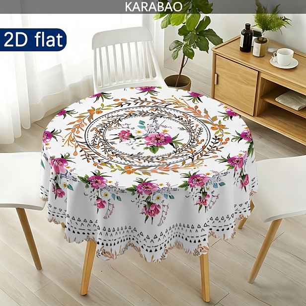 TEMU Kulatý ubrus s květinovým vzorem a etnickým designem, ideální pro vylepšení vašeho jídelního stolu a domácí dekorace. Je to perfektní dárek pro