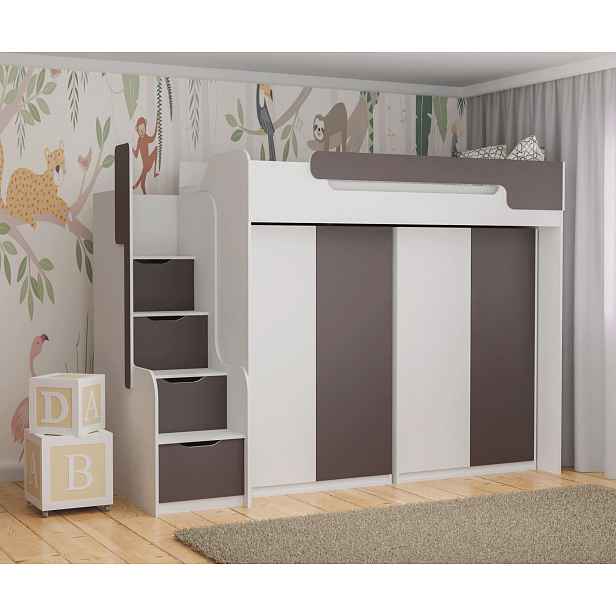 Multifunkční postel 90x200 RORA 3 - bílá / popelavá
