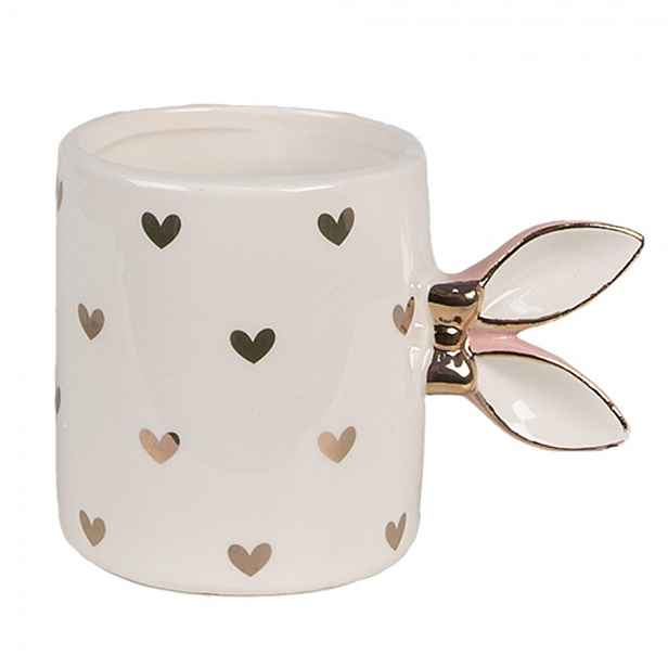 Růžovobílý keramický hrneček Rabbit Heart - 13*9*9 cm / 300 ml Clayre & Eef