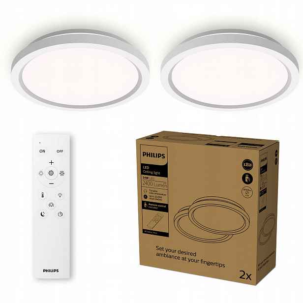 Stropní Svítidlo Stropní Svítidlo Led 24W 4000/6500/2700K Cct Dálkový Ovladač Aio Philips 2 ks