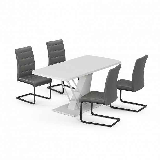 Vicco JÍDELNÍ STŮL SESTAVA Fenaro, Bílá, 120 x 80 cm se 4 jídelními židlemi, šedé