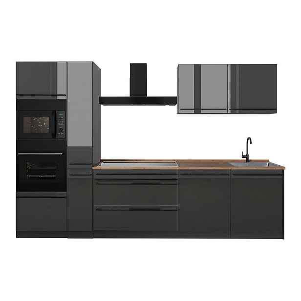 Vicco KUCHYŇSKÝ KOUT R-Line, Antracitový vysoký lesk/Antracit, 310 cm pracovná doska Dub Goldkraft
