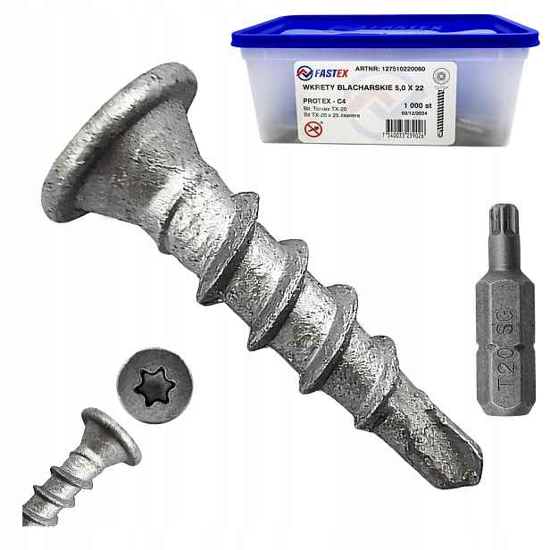 Samovrtací Klempířské Vruty 5x22 Torx Do Kovového Plechu 1000ks Fastex