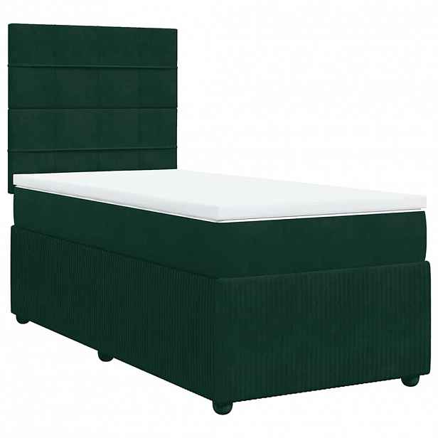 vidaXL Box spring postel s matrací tmavě zelená 90x190 cm samet