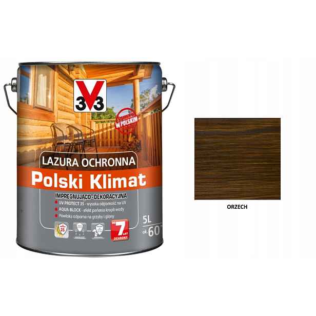Lazura V33 Polský Klima 7 let 5 L impregnační Ořech satén