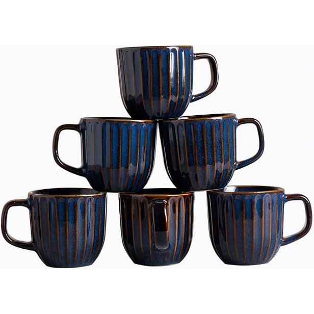 Sada 6 porcelánových šálků na kávu 320 ml kamenina šálky latte