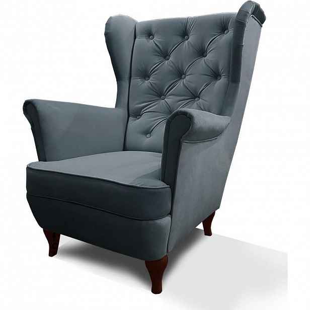 Beautysofa KŘESLO Chesterfield Falco tmavě šedé s nohami v barvě wenge