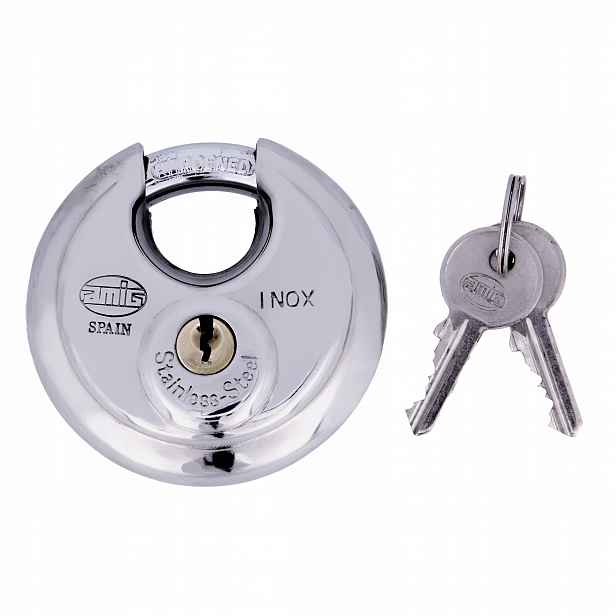 Kruhový visací zámek z nerezové oceli Stříbrný 70 mm Inox 2 klíče