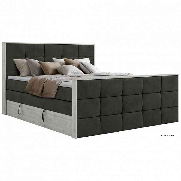 MKS POSTEL BOXSPRING ALNOR KING DUO 180/200 - Tmavě šedá Samet - Topper Visco - H3