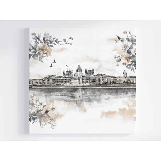 Obraz Na Plátně Canvas Město Panorama Budapešť Hrad Dunaj Skica 50x50