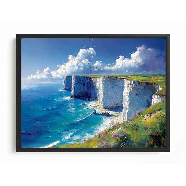 Obraz Rám Americký Box Krajina Bílé Útesy Dover Moře Skály Květiny 80x60