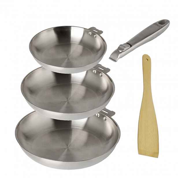 Sada 3 pánví z nerezová ocel Pyrex Infinity bez Pfas rukojeť špachtle