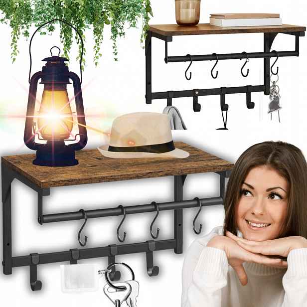 Set 2x Věšák Police Reagł Závěsný Nástěnný Na Oblečení Tyč Loft Dřevo