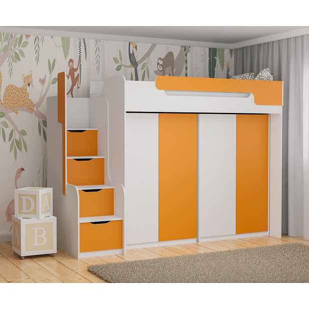Multifunkční postel 90x200 RORA 3 - bílá / oranžová