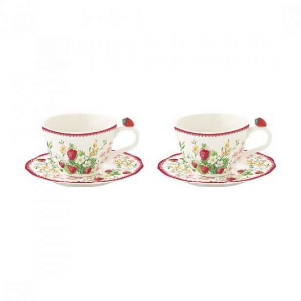 Sada 2 kávových šálků s podšálky, porcelán, 120ml, "Jardin des Fraises