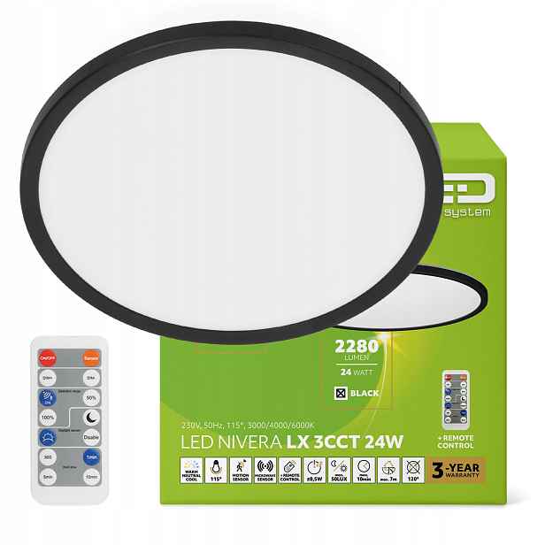 stropní svítidlo Led stropní svítidlo 24W 3CCT LX IP54 černá
