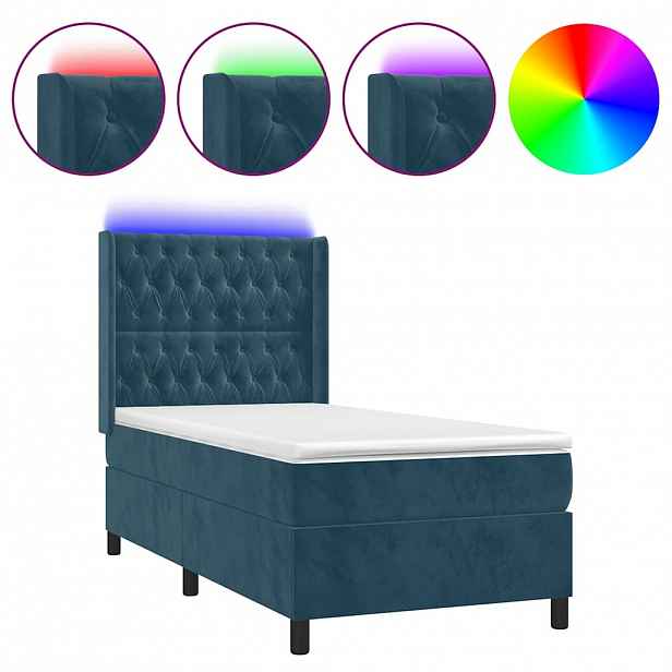 vidaXL Box spring postel s matrací a LED tmavě modrá 80 x 200 cm samet