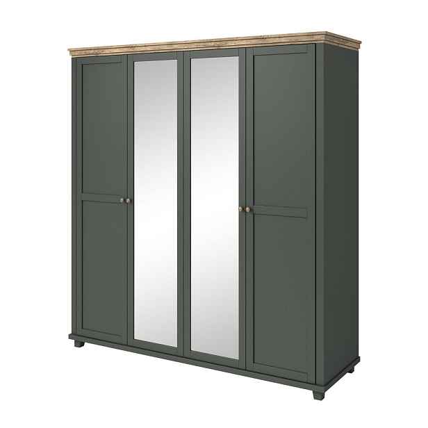 MASSENO ŠATNÍ SKŘÍŇ S OTOČNÝMI DVEŘMI EVOLETTA, 200/216/62 cm 4dveřová se zrcadlem, zelená