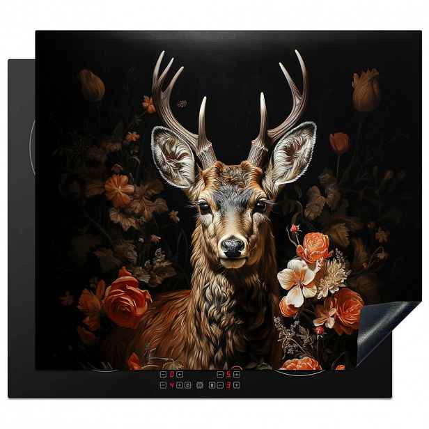 MuchoWow KRYT NA INDUKČNÍ DESKU Jelen - Zvíře - Květiny - Příroda - Botanický 59x52 cm