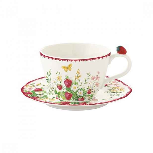 Šálek s podšálkem, porcelán, 240 ml, "Jardin des Fraises" - Easy Life