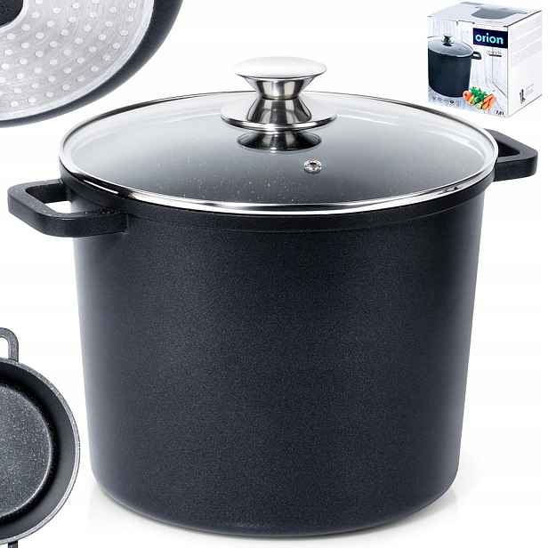 Hrnec Granitový se skleněnou poklicí, vysoký pro vaření a dušení, 7,6 l