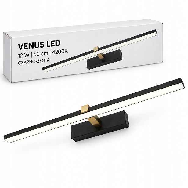 Koupelnové nástěnné svítidlo Venus 12W 60 cm černo-zlaté Led 4200K 840lm IP44 nástěnné