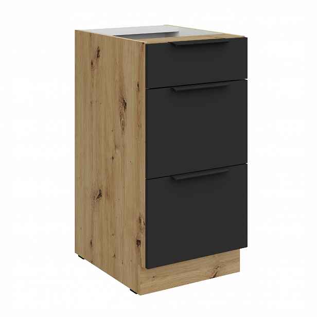 Spodní skříňka Aria 40 D 3S BB - Premium Box Barva korpusu: Dub artisan, Barva dvířek: BL - Black AFM