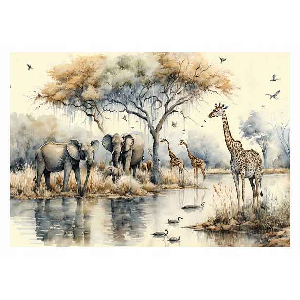 Tapeta Do Dětského Pokoje Safari Džungle Žirafa Slon Flizelina 254x184