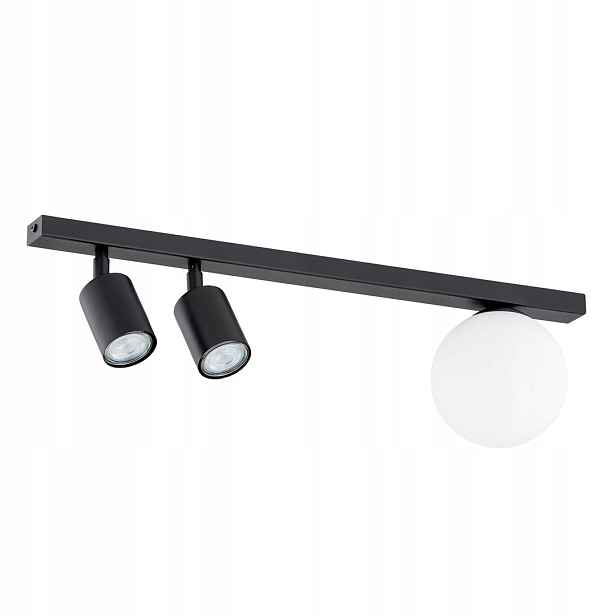 Stropní svítidlo černá 2 reflektory skleněná bílá kulová lišta 60 cm Emibig