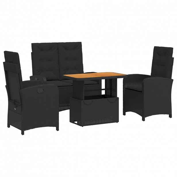 vidaXL 4dílný zahradní jídelní set s poduškami černý polyratan