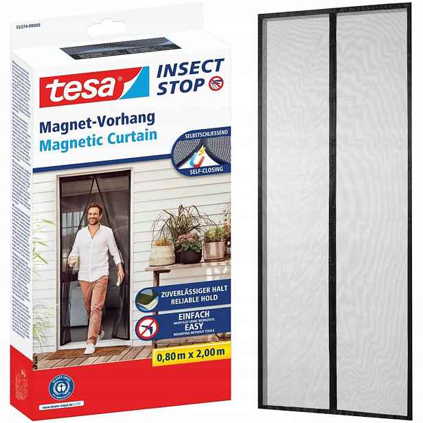Moskytiéra Magnetická Tesa Síť na dveře s magnety 80 x 200 cm Černá