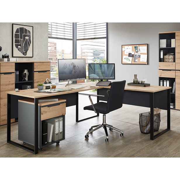 Rohový psací stůl Memphis, dub artisan/grafit