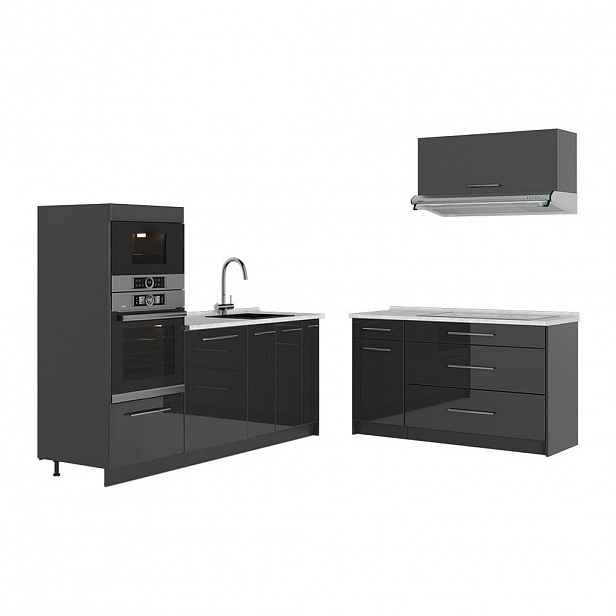 Vicco KUCHYNĚ Fame-Line, Antracitový vysoký lesk/Antracit, 340 cm, PD Mramor