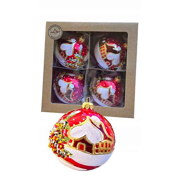 Vánoční Baňky Ručně malované 4 ks 10 cm. Premium Set