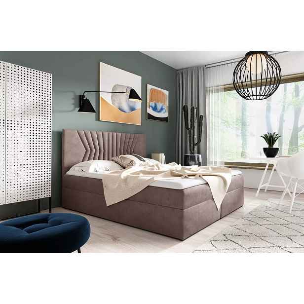 Čalouněná postel s prošívaným čelem AKIM - 140x220, šedorůžová + topper ZDARMA