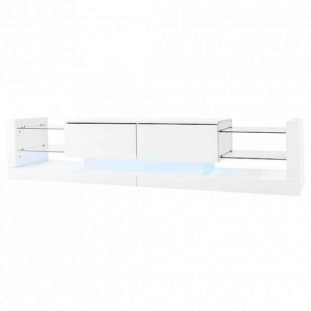 Modfu TV stolek z dřevotřísky 181x38x38 cm bílý s LED osvětlením a výklopným úložným prostorem