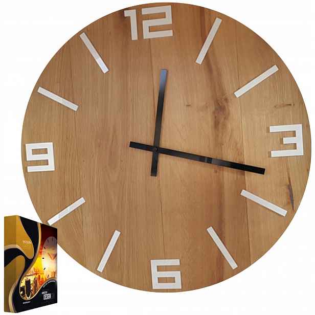 Nástěnné hodiny Dubové Dřevěné Křemenné Arabic Wood White Wsk Black