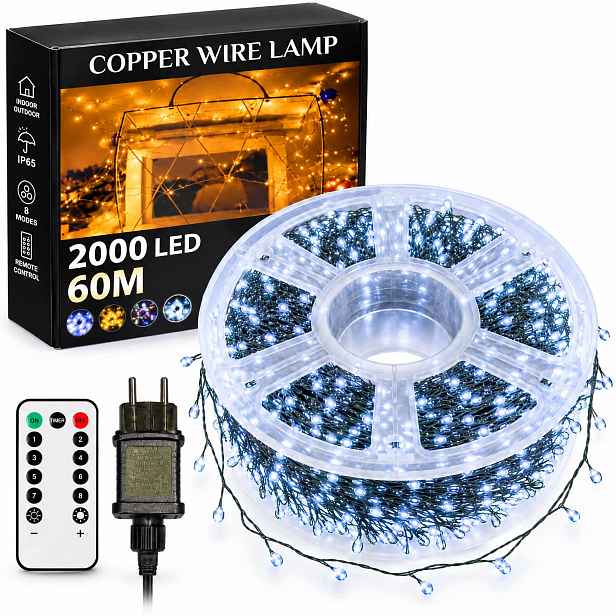 Led světla micro Led 2000 diod 60 m studená bílá 230 V s dálkovým ovládáním