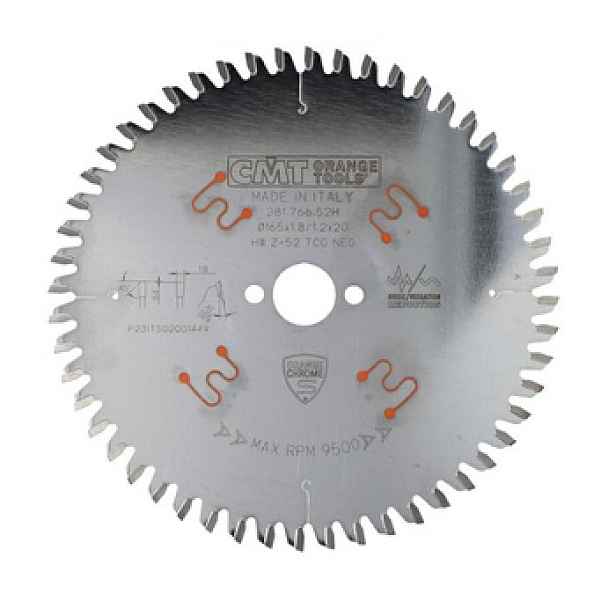 Pila Cmt Itk 281.766.52H ⌀165 mm, 52 zubů, řez 1,8 mm, tělo 1,2 mm
