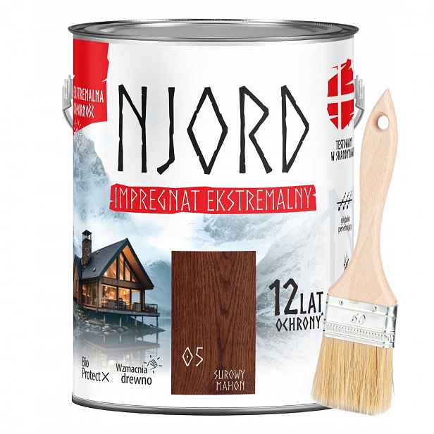 Sada Njord Extrémní Impregnace Na Dřevo Surový Mahagon 5 L Štětec 50 MM