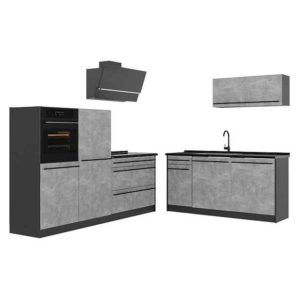 Vicco KUCHYŇSKÝ KOUT R-Line, Beton/Antracit, 220 cm pracovná doska antracitová