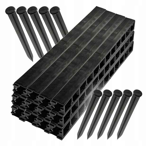 Zahradní lem elastický černý border 4,5 cm 24 m 100 kotvících kolíků trávníků