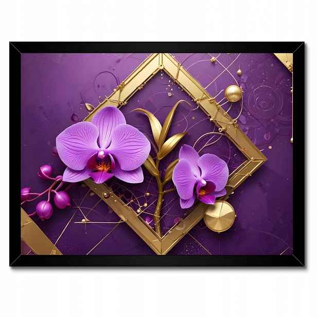 Plakáty v rámu 40x30 Fialové orchideje a zlato