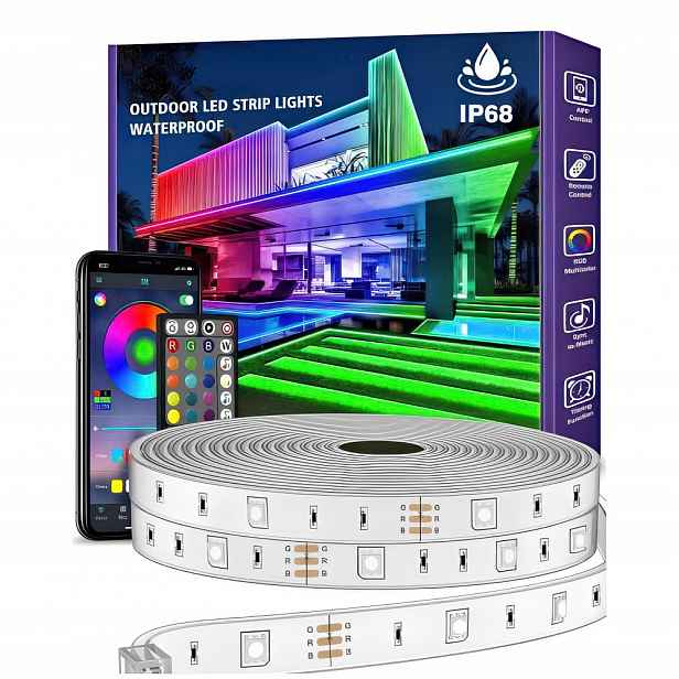 Led pásek Rgb 30 m vodotěsný venkovní s dálkovým ovládáním a Bluetooth ovládáním