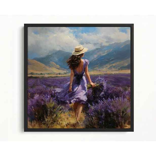 Obraz Rám Americký Box Žena Dívka Provence Květiny Levandule 50x50