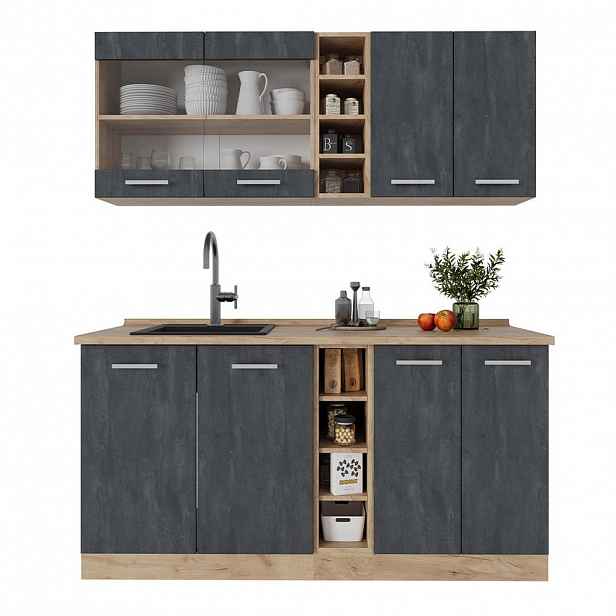Vicco JEDNOTKOVÁ KUCHYNĚ R-Line Černý beton/zlatý dub 160 cm PD Dub